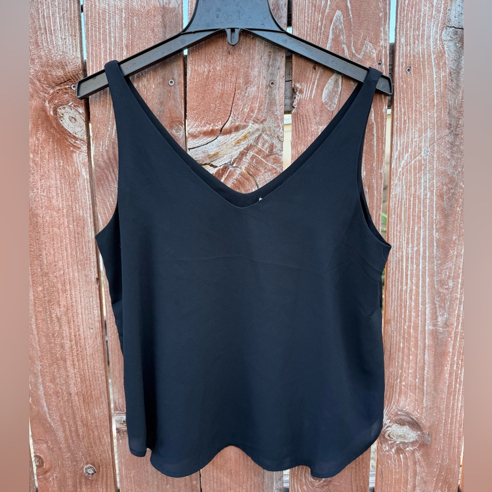Loft Black Chiffon Casual Tank Top Blouse Women’s Size Small